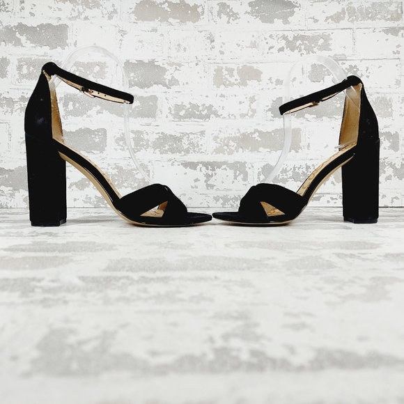 NEW Sam Edelman Yaro Black Suede Open Toe Ankle Buckle Heeled Sandals E168 - Picture 7 of 12